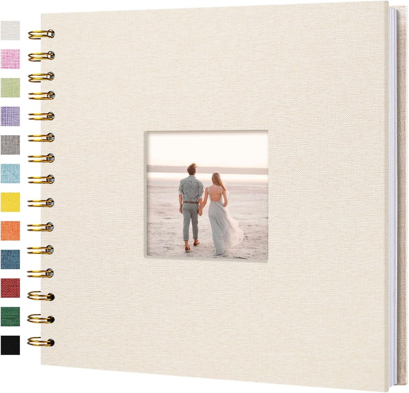 Hiwhy 8 x 8 Inch Scrapbook Photo Album Linen Cover, Hardcover Kraft White Pages Memory Book, for Travel Wedding Guest Book Christmas Baby Shower (20 Sheets/ 40 Pages,Beige) - Image 1